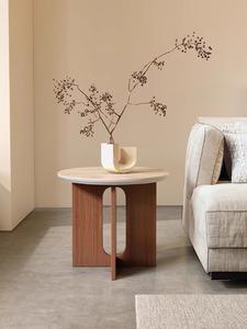 Mesa de centro pequeña circular clásica con tapa de piedra sinterizada, mesa auxiliar duradera para sala de estar para apartamento pequeño - Product Image 3