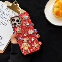 Coque de téléphone pour iPhone 18 Pro Max avec strass, motif ours et fleurs, étui de protection scintillant compatible avec iPhone 17, 16, 15, 14, 13