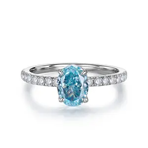 2023 Nieuwe 925 Zilver 5a Zirkoon Zee Blauw Zirkonium 6*8 Ovale Stralende Ring Vrouwelijke Mingyuan Stijl Fabriek Directe Verkoop Bruiloft Sieraden