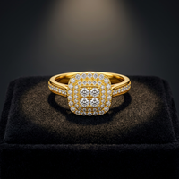 Bague de fiançailles pour femme Gourik SDR014 en laiton plaqué or avec moissanite créée en laboratoire, double rangée pavée, micro-incrustation