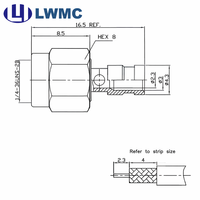 Conector LWMC SMA Macho con Revestimiento de Oro en Contacto Exterior, Resistente a la Salinidad (48H), 2 Orificios, para Cable SS405 de hasta 18GHz