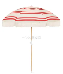 <span class=keywords><strong>Parasol</strong></span> de plage bohème de luxe en bois véritable de 200 cm, imprimé personnalisé vintage, recyclé, avec pompons – Prix usine - Product Image 4