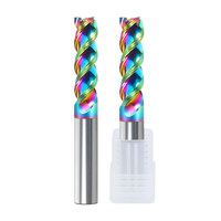 Fraise à queue plate à 3 cannelures DLC Rainbow Coated U Flute, longueur étendue, pour aluminium, en carbure monobloc, outil CNC OEM LingFuTools