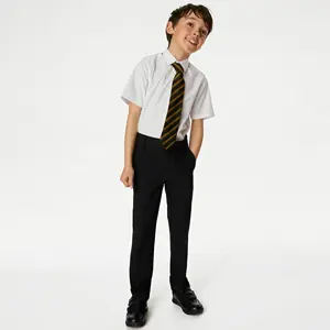High Quality Regular Leg Slim Waist School Trousers Short Sleeve Shirt Set Kid Boys School Uniform