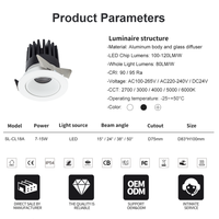 Vente en gros d'usine Oed Odm Spot encastré LED Forme ronde Cadre Downlight Carré 7w 12w 15w Downlight commercial réglable