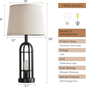 USB A + C phòng ngủ 60.96cm màu đen hiện đại bàn đèn phòng khách Led điều khiển cảm ứng E26 bóng đèn Cơ sở 2 năm bảo hành bảng đèn - Product Image 6