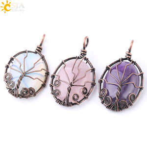 CSJA vintage wire wrap della pietra preziosa albero della vita pendente naturale ovale cabochon pietra <span class=keywords><strong>reiki</strong></span> pendente per la collana che fa F785 - Product Image 2