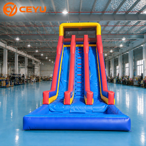 Toboggan aquatique gonflable Ceyu à trois voies avec échelles d'escalade et <span class=keywords><strong>piscine</strong></span> à jets, rayures rouges et bleues, pour jardin extérieur, jouet pour enfants - Product Image 2