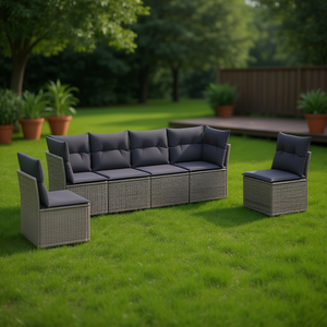 Conjunto de Sofás de Jardín de Ratán Gris Oscuro, 6 Plazas, Muebles Contemporáneos para Exteriores - Product Image 2