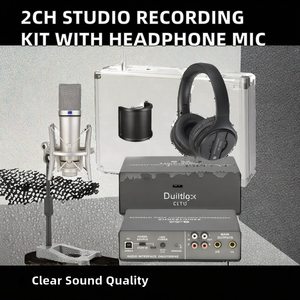 Kit d'enregistrement en studio professionnel 2 canaux avec suppression du bruit, plusieurs interfaces, micro-casque, moniteur et haut-parleur pour pare-brise - Product Image 2