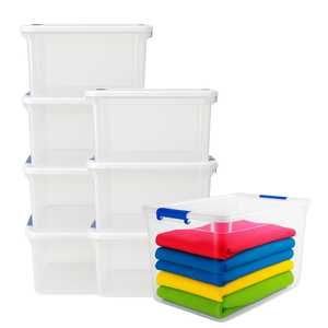 Contenitori di plastica trasparenti da 65 litri con coperchio e chiusure a scatto per organizzare vestiti e articoli per la casa - Product Image 1