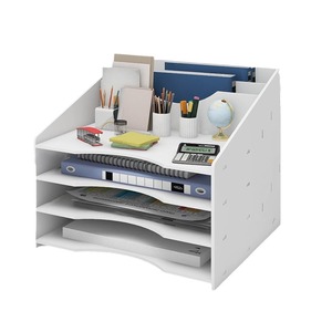 Sharp Multi Layer File Shelf 4 Tier Desktop Organizer PVC Storage Rack Office Supplies Modern Design - Product Image 2