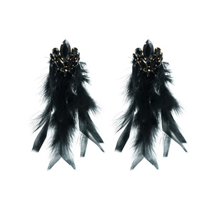 Personalizar venta al por mayor a granel Vintage hecho a mano bohemio largo borla pluma Real gota colgante <span class=keywords><strong>aro</strong></span> fino pendiente de moda para mujer - Product Image 2