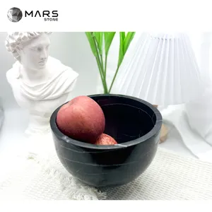 Mangkuk marmer hitam Nero Marquina alami mangkuk buah nampan batu alam Dekorasi Rumah mangkuk marmer untuk Dekor rumah