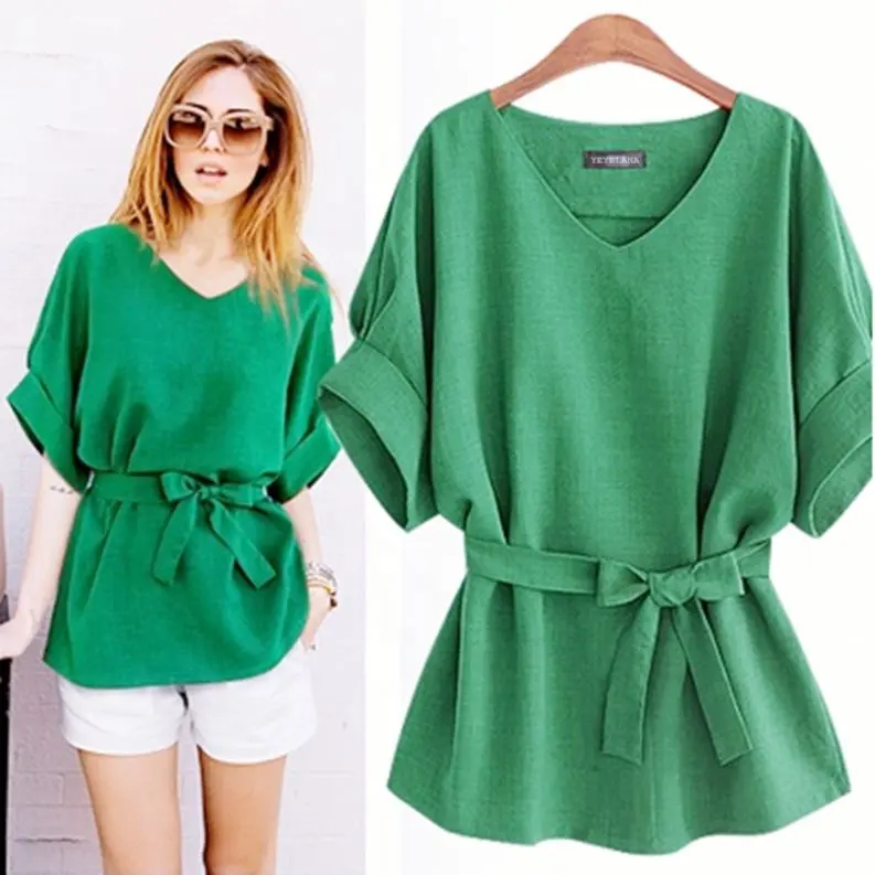 Hot Sale High Quality Summer Linen Women Ladies Summer Blouses