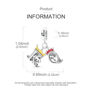 MULA Originale Ciondolo <span class=keywords><strong>Charm</strong></span> in Argento Sterling 925 con Zirconi a Forma di Re e Regina per Bracciale/Collana, Accessori Fai-da-Te, Regalo - Product Image 3