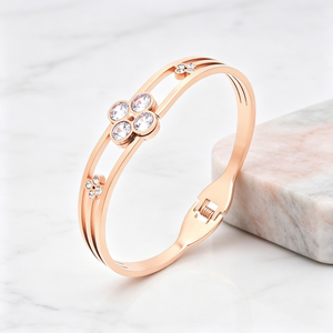 Elegante Brazalete de Mujer Chapado en Oro con Cristal de Flor y Engaste de Bisel de Diamantes de Imitación, Joyería Romántica para Boda - Product Image 3