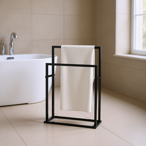 Porte-serviettes autoportant en fer noir 96 cm, design minimaliste, accessoire de salle de bain - Product Image 2