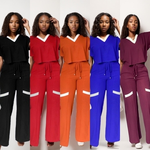 ชุดเซ็ตสองชิ้นแฟชั่นผู้หญิง คอวี สีพื้น เอวสูง สไตล์ลำลองสุดฮิตประจำฤดูร้อน - Product Image 2