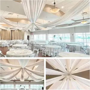 Rideaux de plafond blancs pour les mariages 5ftx10ft arc de mariage drapé tissu mousseline de soie rideau pour la décoration de mariage de fête