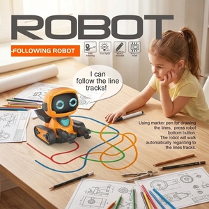 Robot per disegnare linee e inseguire traioli, Robot cingolato arancione per inseguire traioli, Giocattolo educativo per la prima infanzia per lo sviluppo del pensiero logico - Product Image 1