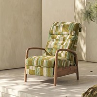 Nouveau fauteuil inclinable en tissu de luxe minimaliste moderne pour salon, fauteuil simple avec accoudoirs et pieds en bois pour la détente