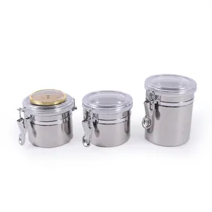 New Design Stainless Steel Sealed Storage coffee bean Tea Sugar Jars With Airtight Vacuum Storage Container