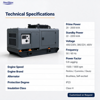 Groupe électrogène diesel 300 kVA, type silencieux, pour usage industriel, 50 Hz/60 Hz, pour alimentation de secours et d'appoint