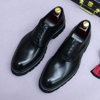 Herren Britische Herbst Oxford Schnürschuhe - Obermaterial aus Vollnarbenleder Dicke Gummisohle Höhenerhöhende Büro- und Karriere-Schuhe