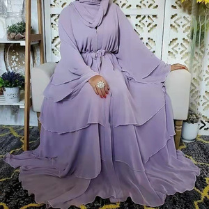 Mode musulmane longues robes dubaï turquie arabe Oman élégant <span class=keywords><strong>Kimono</strong></span> en mousseline de soie avec <span class=keywords><strong>voile</strong></span> en mousseline de soie 3 couches ouvert vêtements islamiques - Product Image 3