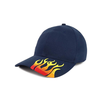 Sombrero único de alta calidad con ala bordada Fire Flame Logotipo personalizado Sombrero deportivo de algodón negro Gorra de béisbol de 6 paneles