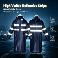 Imperméable de sécurité à capuche pleine longueur, extra imperméable, bandes réfléchissantes, vêtements de pluie de sécurité industrielle pour la sécurité et la randonnée