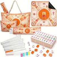 Ensemble complet de Mahjong américain avec sac de rangement matelassé imprimé, supports de Mahjong, pousseurs et tapis de table de Mahjong