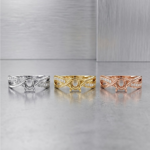 Anillo de compromiso nupcial para mujer de oro blanco de 18K con diamante natural redondo central, semimontura en blanco, pavé cruzado, venta al por mayor, pedido a granel - Product Image 4
