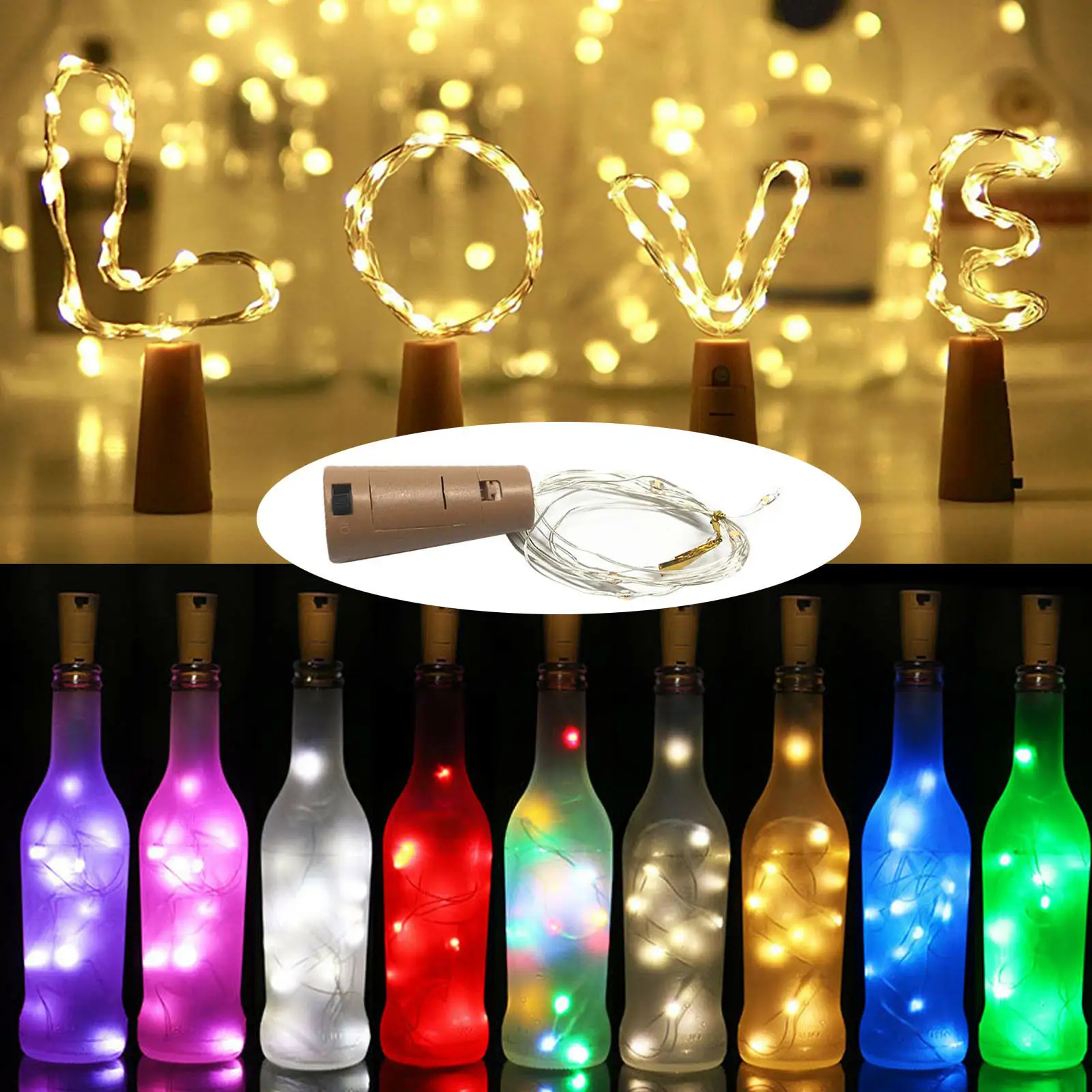 Cork Shaped Wine Bottle LED Silver Copper Wre String Light 1M 10LEDS LR44 Battery Powered For Glass Craft Xmas Party Decoration