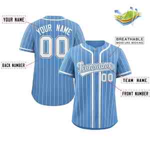Custom <b>Light</b> Blue White Stripe Fashion Design Full Button Authentic Baseball Jersey - Product Image 2