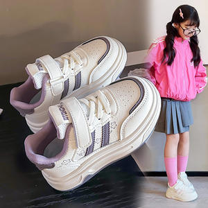 أحذية بناتية بنمط غربي لطيف مع نقوش كرتونية وإغلاق فيلكرو، أحذية منصة بيضاء جديدة لربيع 2026 للفتيات الصغيرات والمتوسطات - Product Image 4