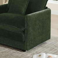 Fauteuil d'appoint vert en chenille rembourré, confortable pour la lecture, idéal pour salon, chambre ou appartement