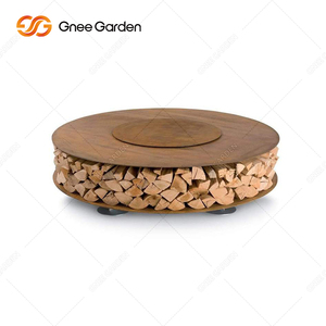Modern Comfortable Portable Durable Outdoor Corten Steel Wood Burning Fire Pit with Storage <b>and</b> <b>Table</b> <b>Chairs</b> - Product Image 3