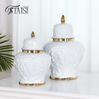 J342 luxe nordique gaufrage gingembre pot ornement blanc en céramique vase pot de stockage ensemble autre décor à la maison