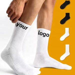 Calcetines de algodón blanco atléticos de punto Unisex deportivos de alta calidad con diseño de fabricante, calcetines con logotipo personalizado bordado para hombre a la moda - Product Image 1