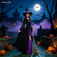 Costume de sorcière violette pour femmes, robe de vampire pour Halloween avec chapeau, longue robe pour adultes, cosplay, fête de carnaval, performance, ODM&OEM