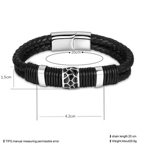 Pulsera Unisex de Cuero Genuino Trenzado con Estampado de Leopardo y Adorno de Goma, Estilo Náutico, Tendencia Europea y Americana Transfronteriza - Product Image 5