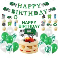 कचरा ट्रकों थीम खुश जन्मदिन की पार्टी सजावट सेट फांसी बैनर केक अव्वल लेटेक्स गुब्बारा