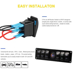 6 Gang in alluminio pannello interruttore a pulsante per barca Marine 12V Dual USB voltmetro RV pannello di controllo per autocarri interruttori a bilanciere - Product Image 5