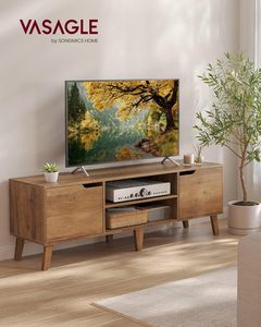 <span class=keywords><strong>Meuble</strong></span> TV en bois avec station de charge et éclairage LED pour téléviseurs de 65 pouces, 57,9 pouces de long, couleur marron miel, mobilier de salon de style transitionnel - Product Image 2