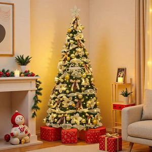 Arbre de Noël artificiel blanc pré-éclairé pliable de 1,2 m à 2,1 m de haute qualité avec lumières LED et décorations pour usage intérieur – Vente en gros - Product Image 3