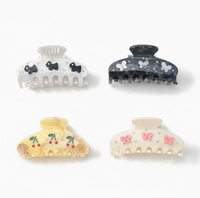 Pince à cheveux pour filles, mignonne, faite à la main, en acétate, motif cœur, papillon et cerise, pour chignon volumineux, type pince requin