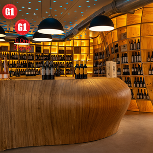 Comptoir de bar personnalisé en bois et marbre avec éclairage LED moderne, design de bar à vin, restaurant, pub - Product Image 1