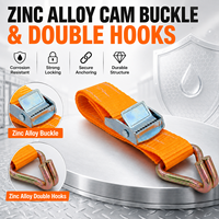 Sangle d'arrimage robuste de 1 pouce avec boucle à came en alliage de zinc, doubles crochets et sangle en polyester pour la fixation de cargaisons extérieures